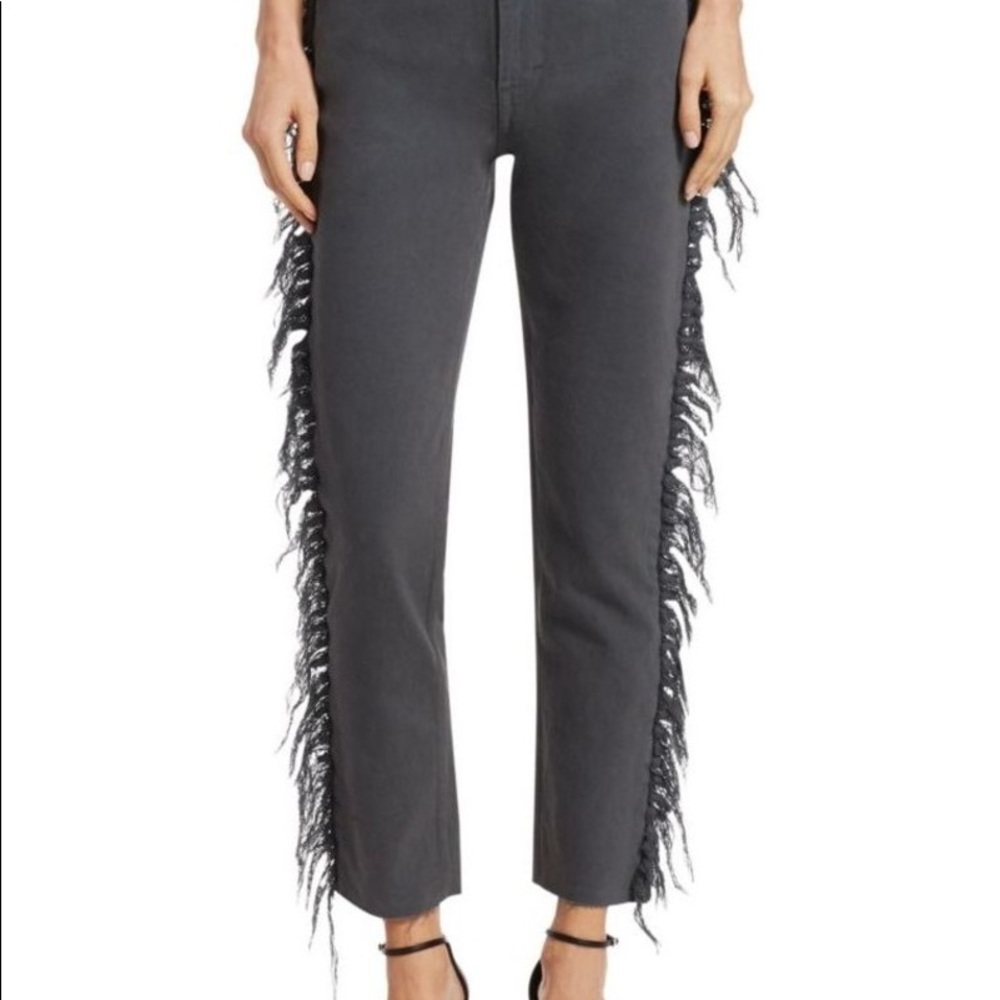 Iro straight leg high rise fringe gray jeans